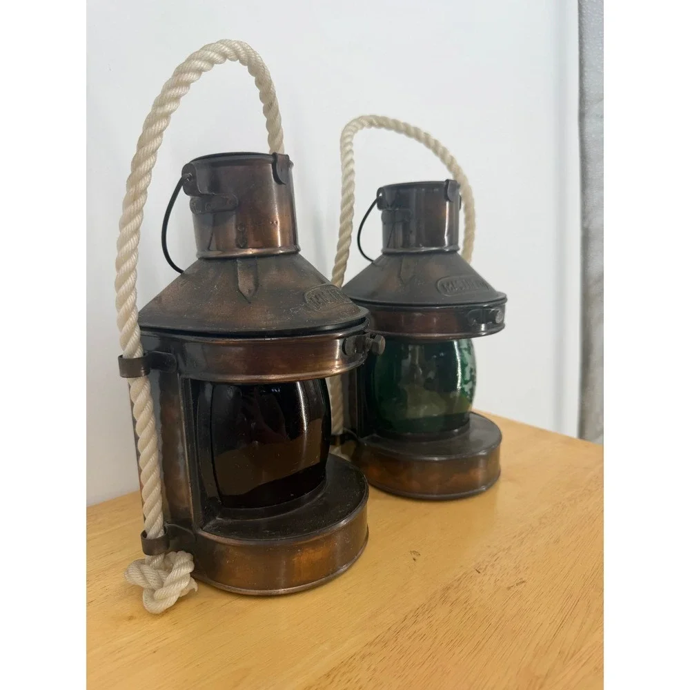 Masthead Lantern Set Copper Red Green‎ Nautical Maritime Ship Boat Decor Pirate